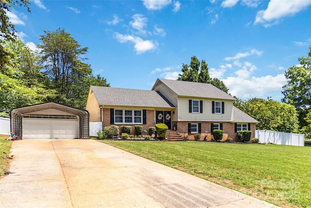 1104 Colony Ct, Gastonia, NC 28056 - tri-level home featuring brick siding, roof with shingles, driveway, and a detached carport