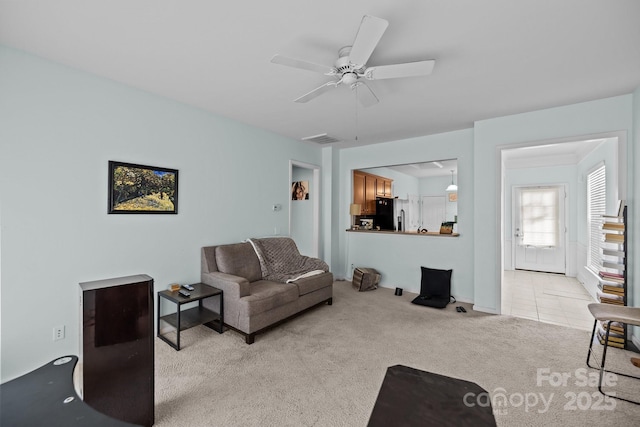 19157 Mallard Dr, Fort Mill, SC 29707 - living area with light carpet and a ceiling fan