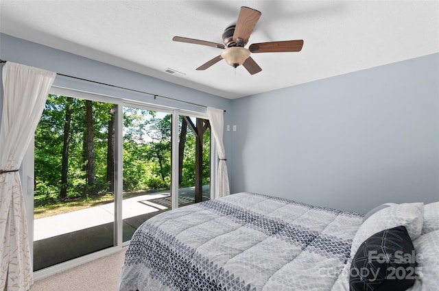 145 Old Still Rd, Maggie Valley, NC 28751 - carpeted bedroom featuring access to outside and ceiling fan