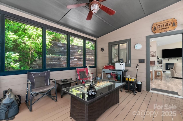 145 Old Still Rd, Maggie Valley, NC 28751 - sunroom / solarium featuring lofted ceiling and ceiling fan