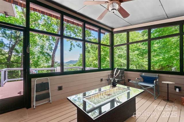 145 Old Still Rd, Maggie Valley, NC 28751 - sunroom / solarium featuring ceiling fan, plenty of natural light, and a mountain view