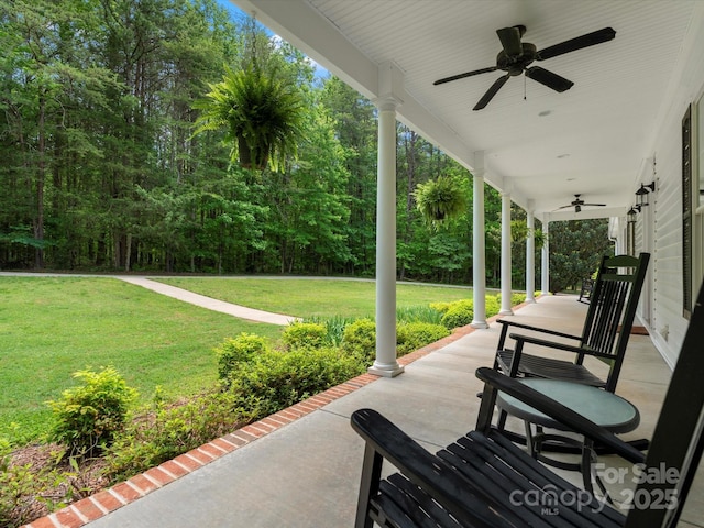 1010 Arabian Farm Rd, Clover, SC 29710 - covered porch with ceiling fan and a lawn