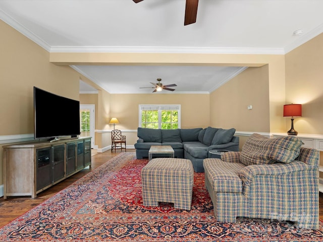 1010 Arabian Farm Rd, Clover, SC 29710 - living room with a ceiling fan, crown molding, and wood finished floors