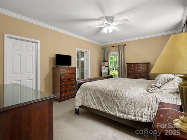 1010 Arabian Farm Rd, Clover, SC 29710 - bedroom featuring light colored carpet, ornamental molding, and a ceiling fan