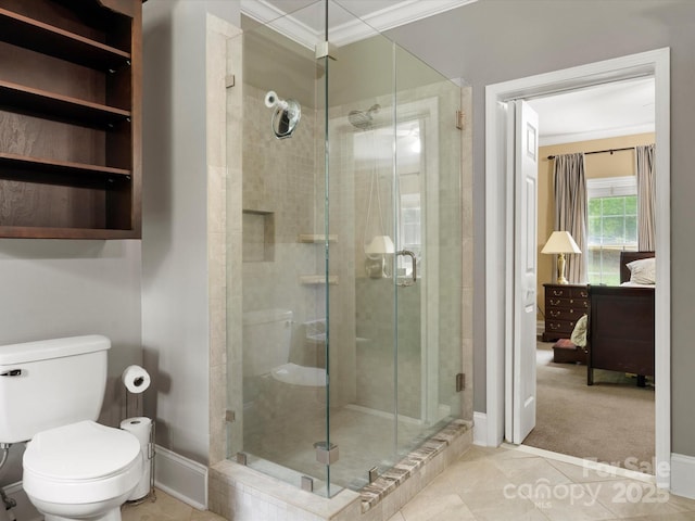 1010 Arabian Farm Rd, Clover, SC 29710 - full bath featuring ensuite bathroom, a stall shower, ornamental molding, toilet, and tile patterned floors