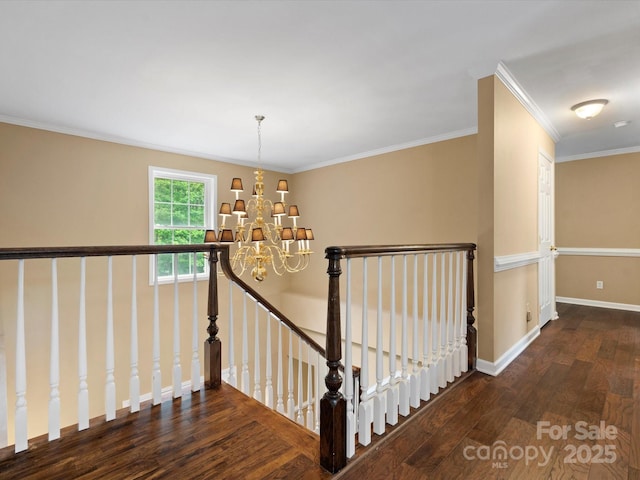 1010 Arabian Farm Rd, Clover, SC 29710 - staircase featuring a chandelier, wood finished floors, ornamental molding, and baseboards