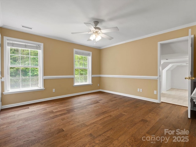 1010 Arabian Farm Rd, Clover, SC 29710 - unfurnished room with ceiling fan, wood finished floors, crown molding, and baseboards