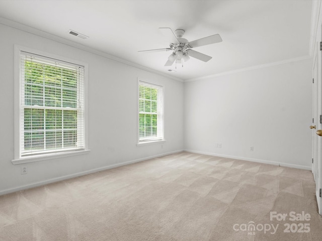 1010 Arabian Farm Rd, Clover, SC 29710 - spare room with ornamental molding, a ceiling fan, light colored carpet, and baseboards