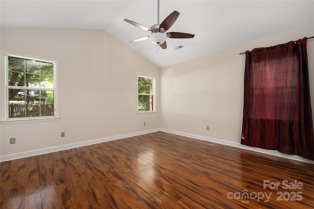 172 Valleybrook Dr Unit 8, Denver, NC 28037 - spare room featuring lofted ceiling, ceiling fan, and dark wood-style floors