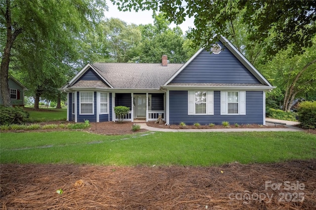 172 Valleybrook Dr Unit 8, Denver, NC 28037 - ranch-style home featuring a chimney, a front lawn, roof with shingles, and covered porch