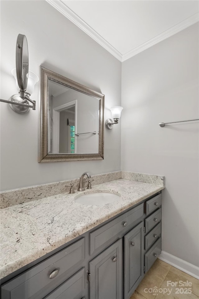 5016 Celeste Ct, Charlotte, NC 28270 - bathroom with vanity, crown molding, tile patterned flooring, and baseboards
