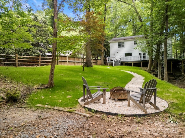 5016 Celeste Ct, Charlotte, NC 28270 - view of yard featuring a fire pit, a deck, and stairway