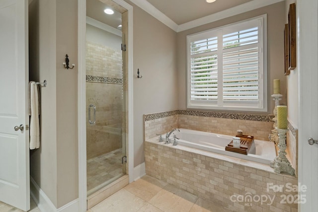 118 Tuscany Trl, Mooresville, NC 28117 - bathroom featuring a garden tub, a stall shower, and tile patterned flooring