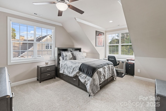 118 Tuscany Trl, Mooresville, NC 28117 - carpeted bedroom featuring baseboards, multiple windows, crown molding, and a ceiling fan