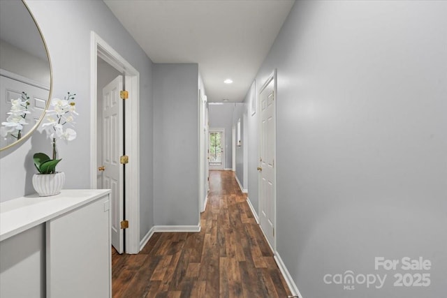 1410 Swaying Branch Ln, Clover, SC 29710 - hall featuring dark wood-style floors, baseboards, and recessed lighting