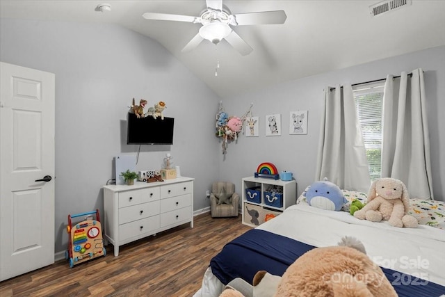 1410 Swaying Branch Ln, Clover, SC 29710 - bedroom featuring vaulted ceiling, dark wood-style flooring, and ceiling fan