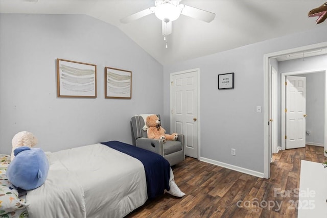 1410 Swaying Branch Ln, Clover, SC 29710 - bedroom with vaulted ceiling, wood finished floors, baseboards, and a ceiling fan