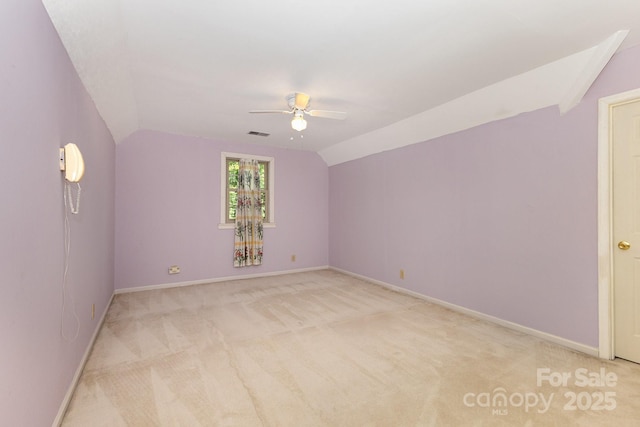 1750 Trellis Dr, Rock Hill, SC 29732 - bonus room featuring ceiling fan, lofted ceiling, light carpet, and baseboards