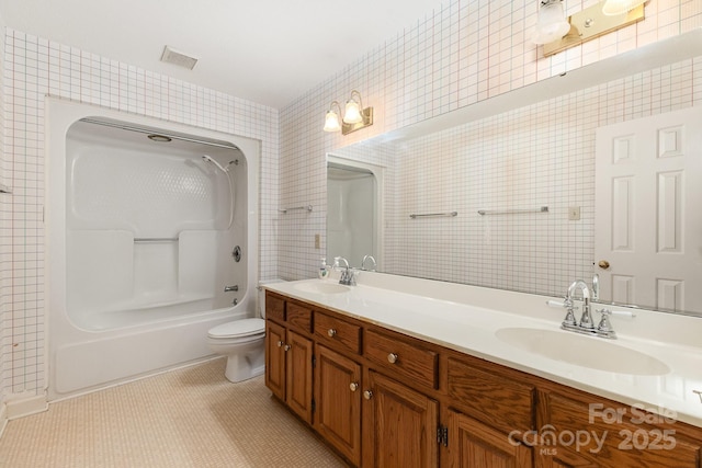 1750 Trellis Dr, Rock Hill, SC 29732 - bathroom with double vanity, toilet, and washtub / shower combination