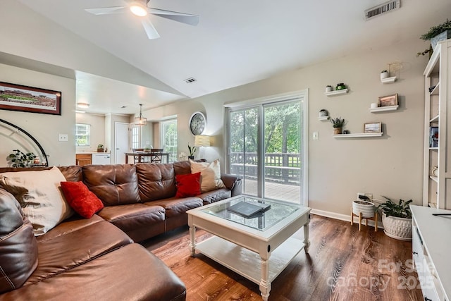 2009 Pinevalley Rd, Rock Hill, SC 29732 - living area with lofted ceiling, ceiling fan, wood finished floors, and baseboards