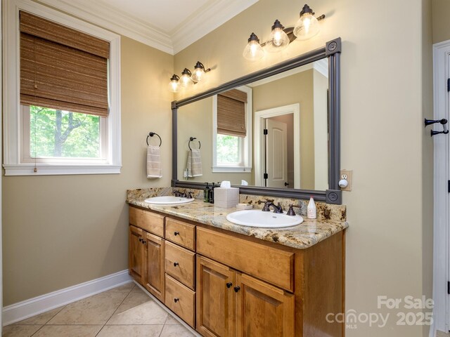 41 Annakesta Ct, Brevard, NC 28712 - full bath featuring double vanity, baseboards, tile patterned floors, and crown molding