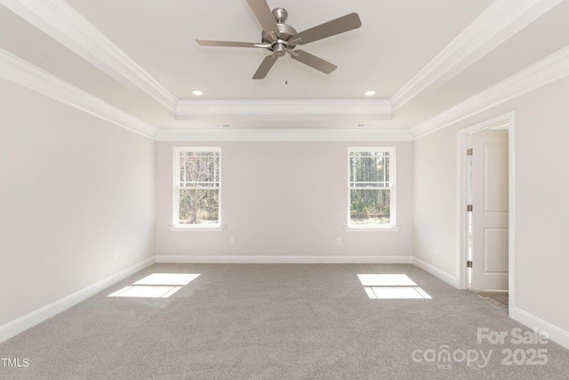 236 Mountain Island Rd Unit 40, Statesville, NC 28677 - carpeted empty room with a raised ceiling, crown molding, ceiling fan, baseboards, and recessed lighting