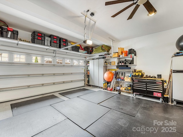 5030 Waldron Meadow Dr, Charlotte, NC 28226 - garage featuring a ceiling fan and a garage door opener