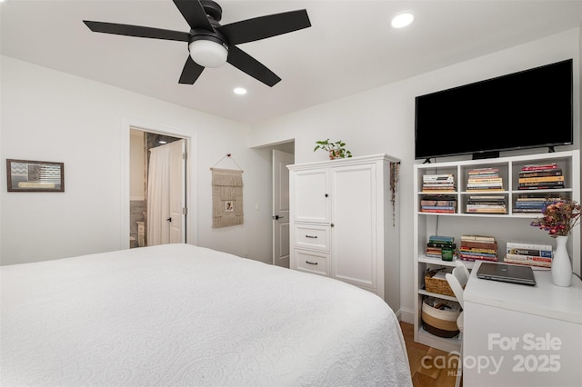 2320 Doster Rd, Monroe, NC 28112 - bedroom with wood finished floors, recessed lighting, and a ceiling fan