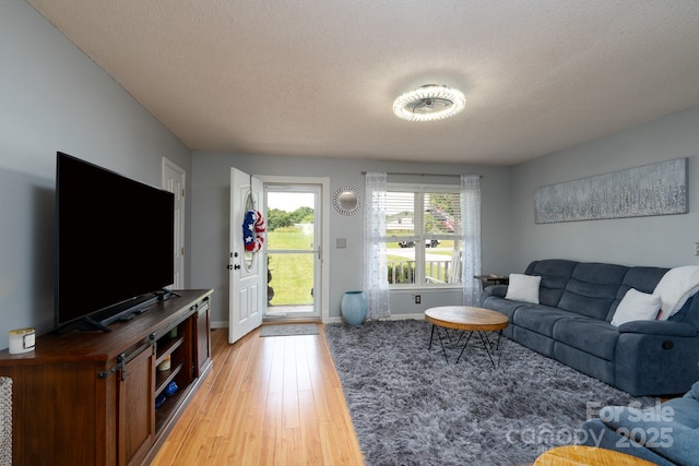 103 Poplar Trl, Rockwell, NC 28138 - living room featuring light wood-style flooring, a textured ceiling, and baseboards
