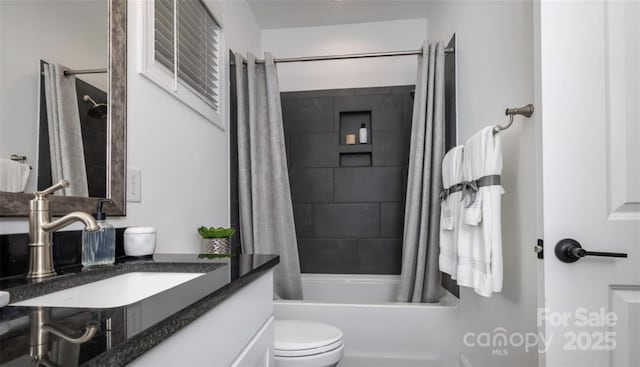 411 Newstyle Way, Gastonia, NC 28056 - full bath featuring vanity, shower / tub combo with curtain, and toilet