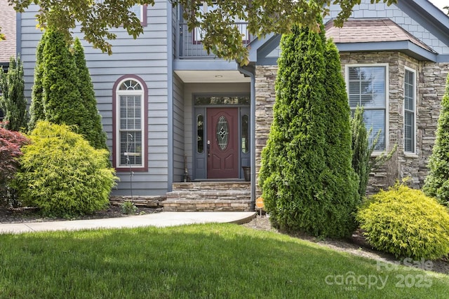 33 Stone House Rd, Arden, NC 28704 - property entrance with stone siding and a yard