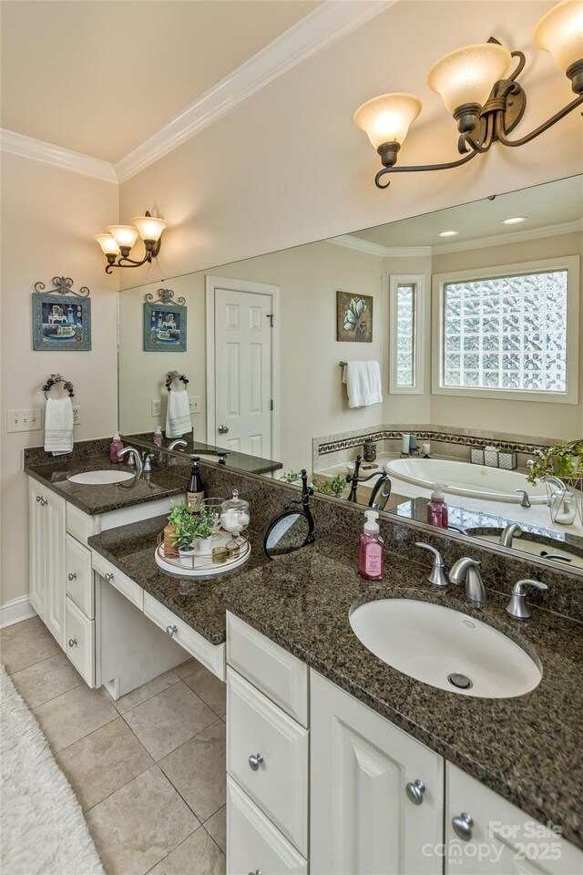 33 Stone House Rd, Arden, NC 28704 - full bath with crown molding, double vanity, tile patterned floors, and a garden tub
