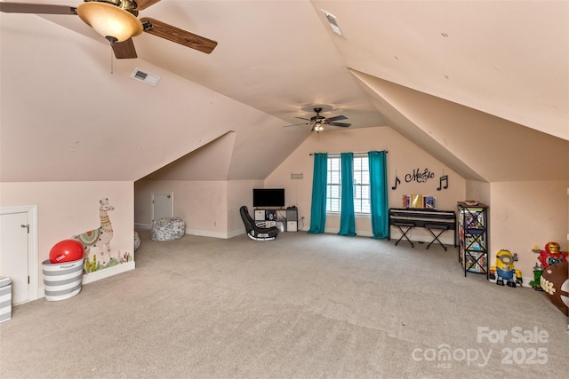 33 Stone House Rd, Arden, NC 28704 - game room with a ceiling fan, carpet floors, vaulted ceiling, and baseboards