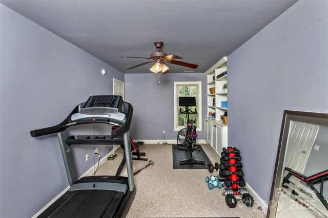 33 Stone House Rd, Arden, NC 28704 - exercise room featuring baseboards, carpet flooring, and ceiling fan