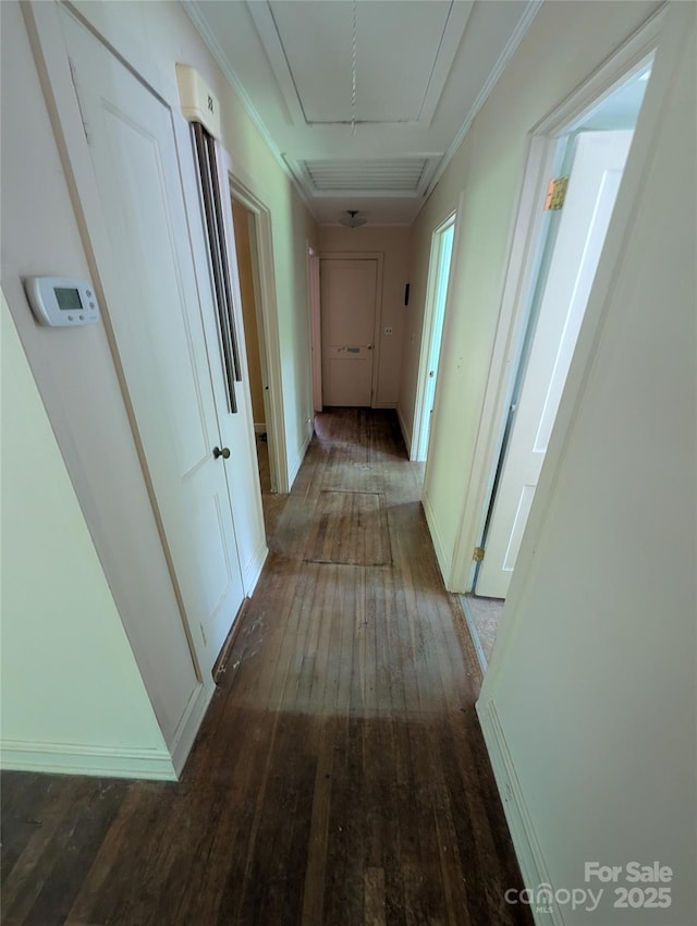 720 New Market Rd, Tryon, NC 28782 - corridor with attic access, hardwood / wood-style flooring, and baseboards