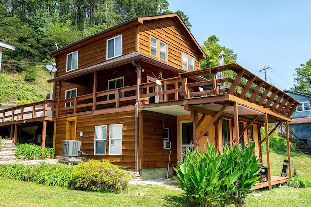 5430 Ela Rd, Whittier, NC 28789 - back of house with a wooden deck and cooling unit