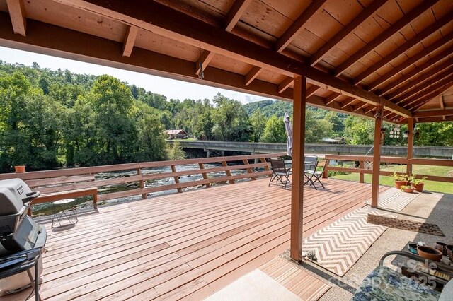 5430 Ela Rd, Whittier, NC 28789 - wooden deck featuring outdoor dining area and grilling area