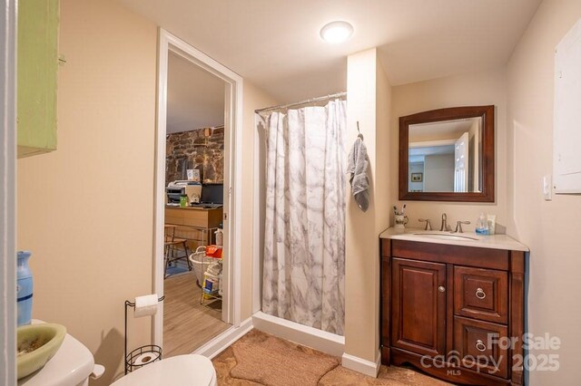 5430 Ela Rd, Whittier, NC 28789 - full bathroom with toilet, vanity, and a shower with shower curtain