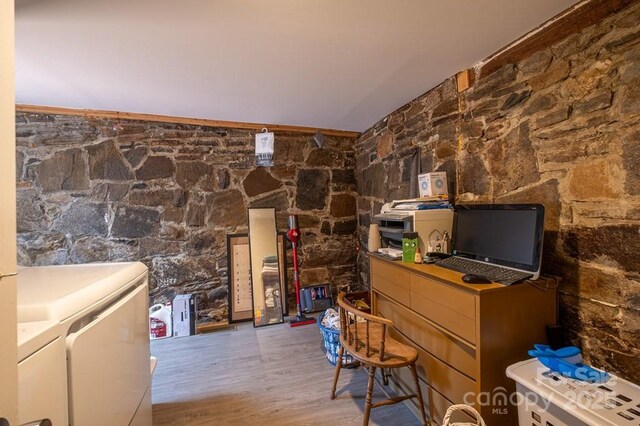 5430 Ela Rd, Whittier, NC 28789 - interior space featuring wood finished floors and washer and clothes dryer