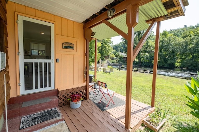 5430 Ela Rd, Whittier, NC 28789 - deck featuring a yard, a water view, and entry steps