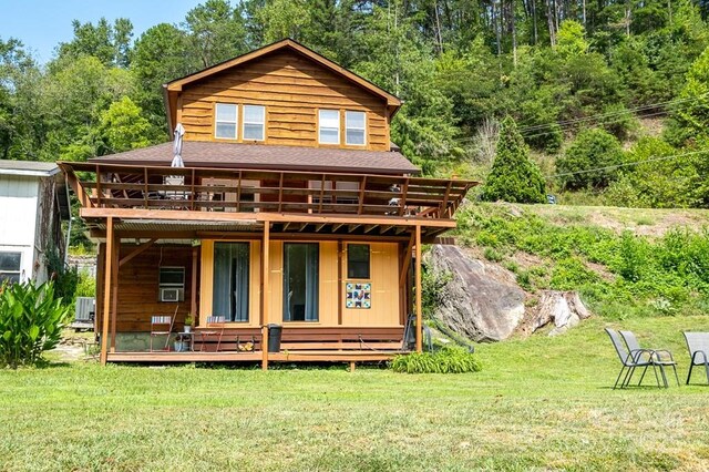 5430 Ela Rd, Whittier, NC 28789 - back of house with a wooden deck, a lawn, and a shingled roof