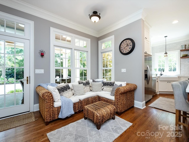 1509 Churchill Downs Dr, Waxhaw, NC 28173 - living room with dark wood-type flooring, crown molding, and baseboards