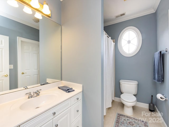 1509 Churchill Downs Dr, Waxhaw, NC 28173 - full bathroom with crown molding, vanity, tile patterned flooring, toilet, and baseboards