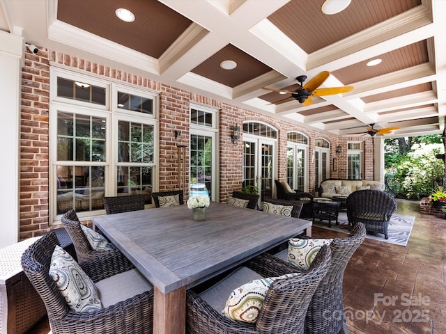 1509 Churchill Downs Dr, Waxhaw, NC 28173 - view of patio featuring ceiling fan, an outdoor hangout area, outdoor dining area, and french doors
