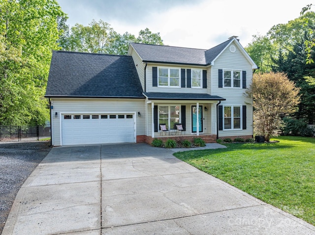 107 Ingonish Dr, Gastonia, NC 28056 - traditional-style house featuring a porch, driveway, a garage, and a shingled roof