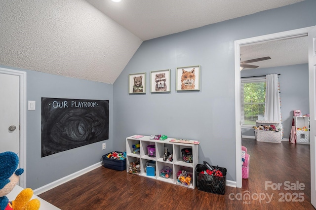 107 Ingonish Dr, Gastonia, NC 28056 - recreation room with wood finished floors, baseboards, a textured ceiling, and lofted ceiling