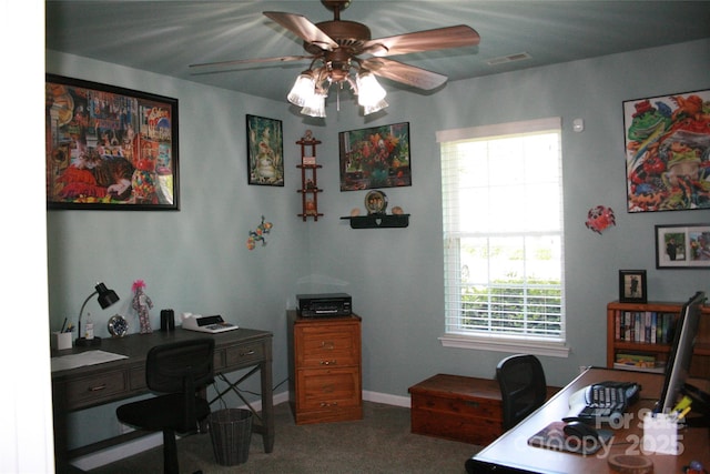 4711 Lenox Hill Pl Unit 98, Charlotte, NC 28269 - carpeted home office featuring ceiling fan, plenty of natural light, and baseboards