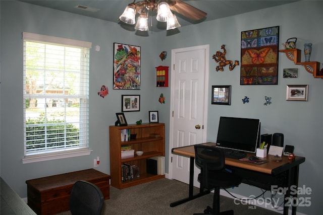 4711 Lenox Hill Pl Unit 98, Charlotte, NC 28269 - office area with healthy amount of natural light, carpet, and a ceiling fan