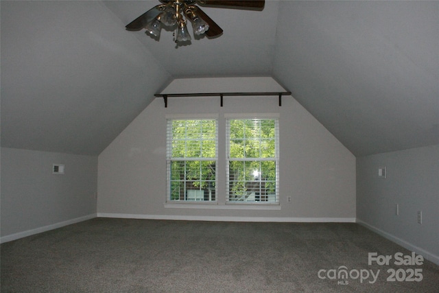 4711 Lenox Hill Pl Unit 98, Charlotte, NC 28269 - additional living space featuring baseboards, carpet, vaulted ceiling, and a ceiling fan