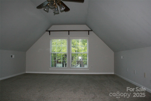 4711 Lenox Hill Pl Unit 98, Charlotte, NC 28269 - bonus room with baseboards, carpet floors, vaulted ceiling, and ceiling fan